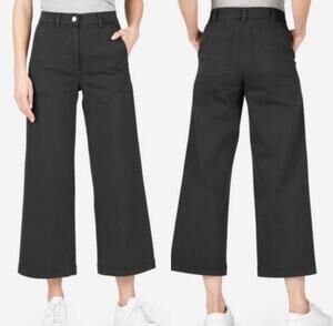 Everlane Minimalist wide leg cropped Washed Black High Rise Twill Trouser Pant